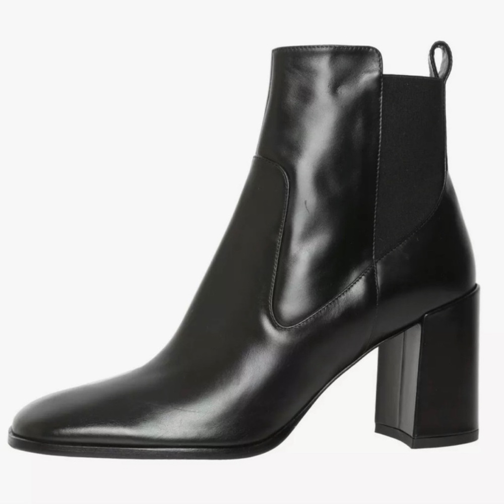 Via Spiga Black Leather Block Heel Ankle Boots
